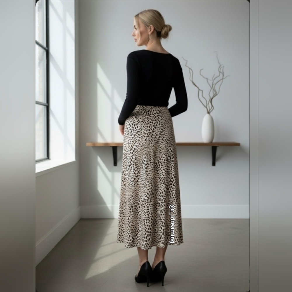 NWT GAP Crepe Maxi Slip Skirt Size Medium In Leopard Brown